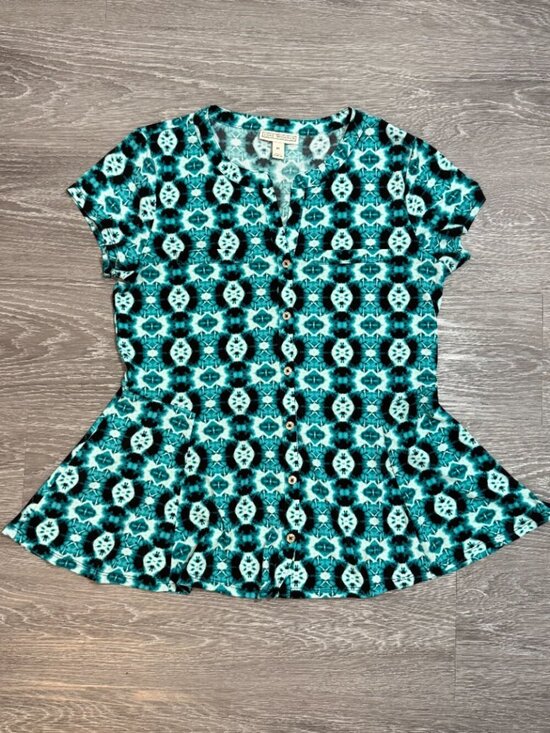 Dana Buchman Tops - Dana Buchman Peplum Top - Teal Tie Dye Print Size M